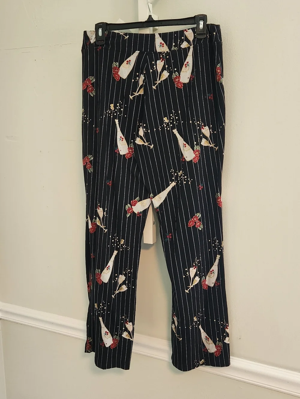 Soma Lounge Pants‎ Medium Navy Pinstripe Champagne Print Cotton Modal Like New!